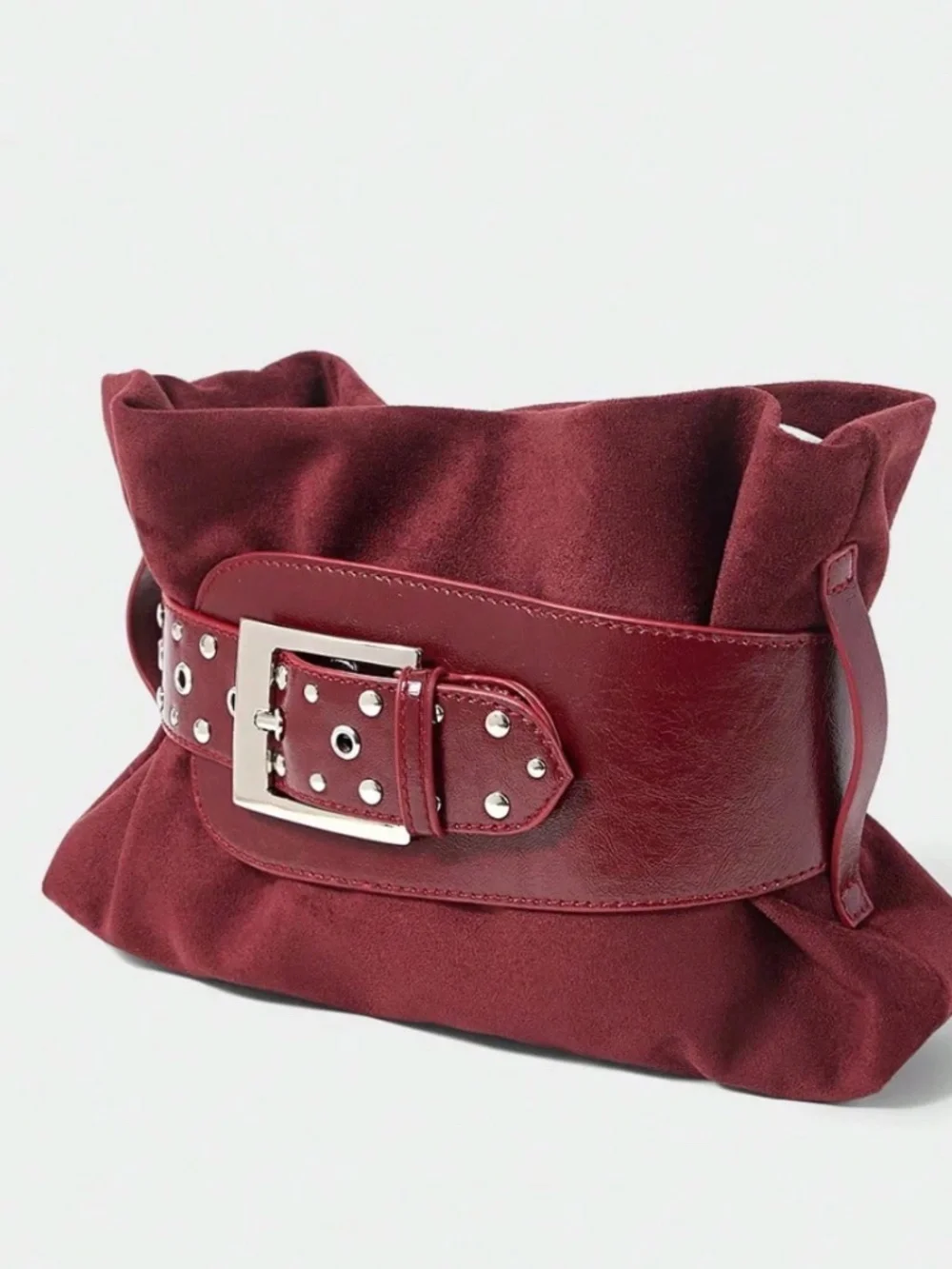 Luxe Vegan Suede Studded Belted Small Clutch Bag
